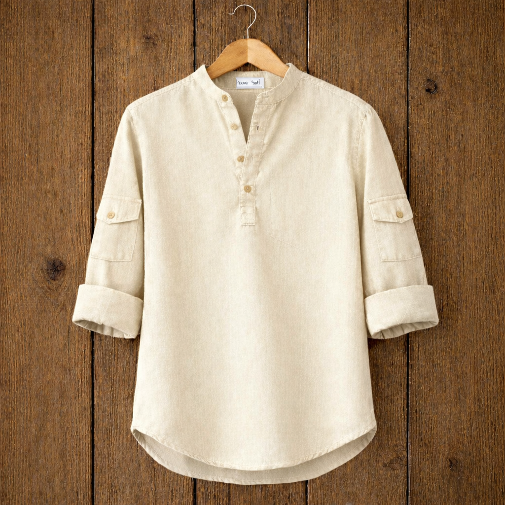 Mens Short Cotton Full Sleeve Shirt TTMSK22 - Cream