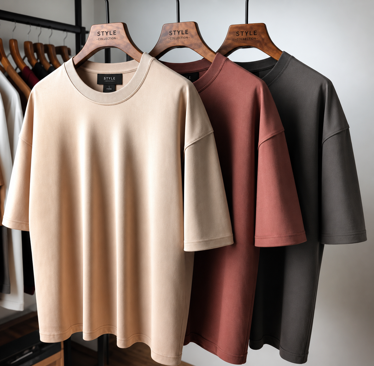 Pack of 3 Mens Plain Drop Shoulder Oversized Cream Charcoal Maroon T-Shirts FAMTSB18