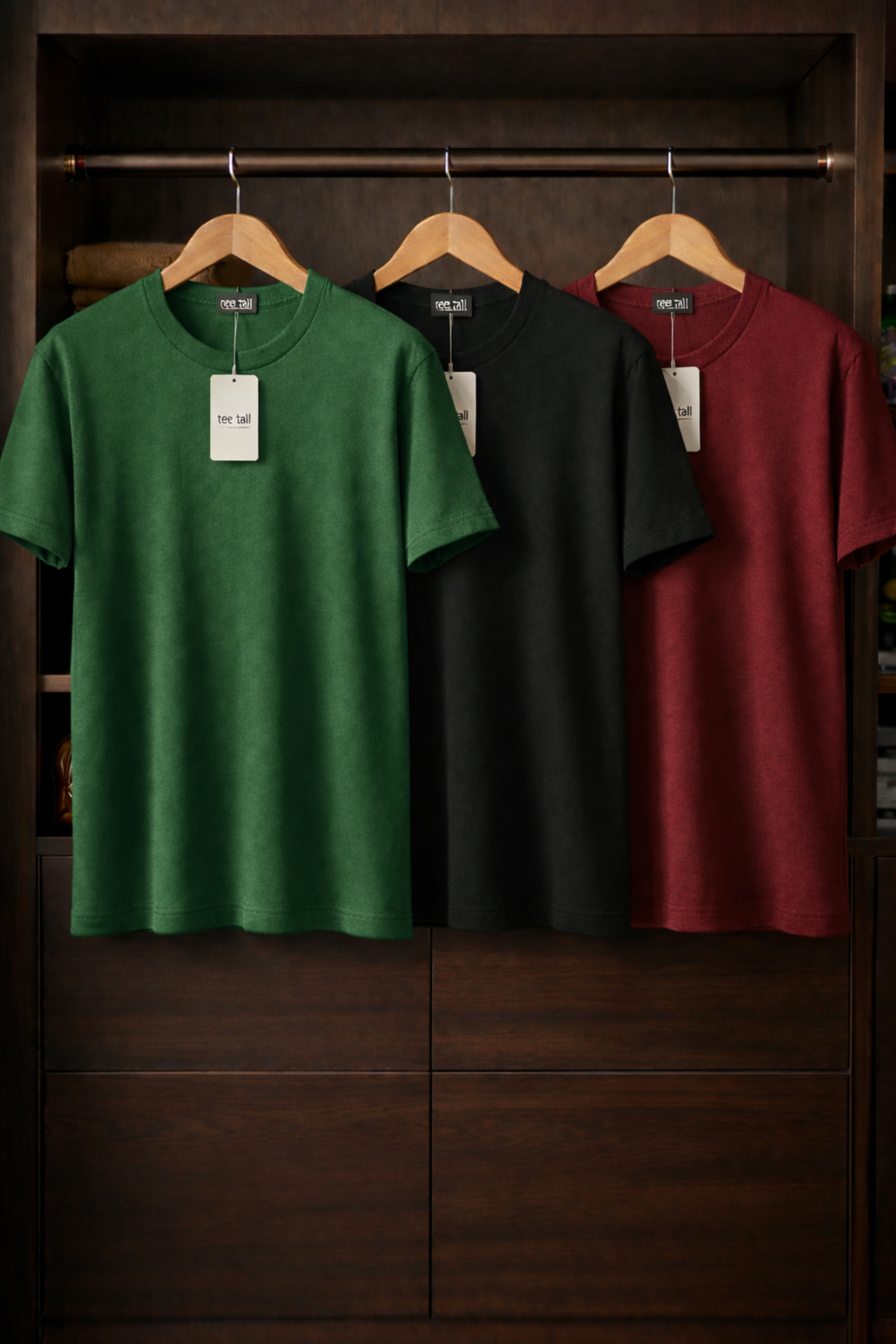 Mens 3 Plain Round Neck T-Shirt Bundle FAMTSB16 - Black Maroon Green
