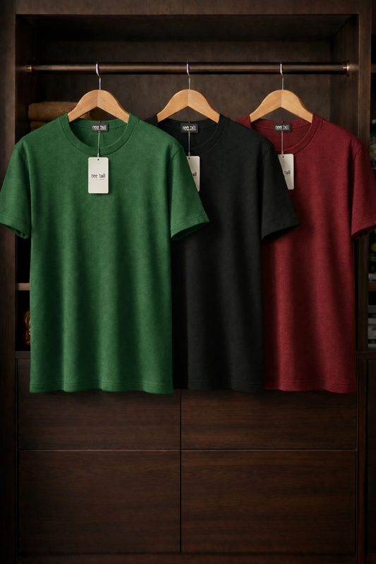 Mens 3 Plain Round Neck T-Shirt Bundle FAMTSB16 - Black Maroon Green