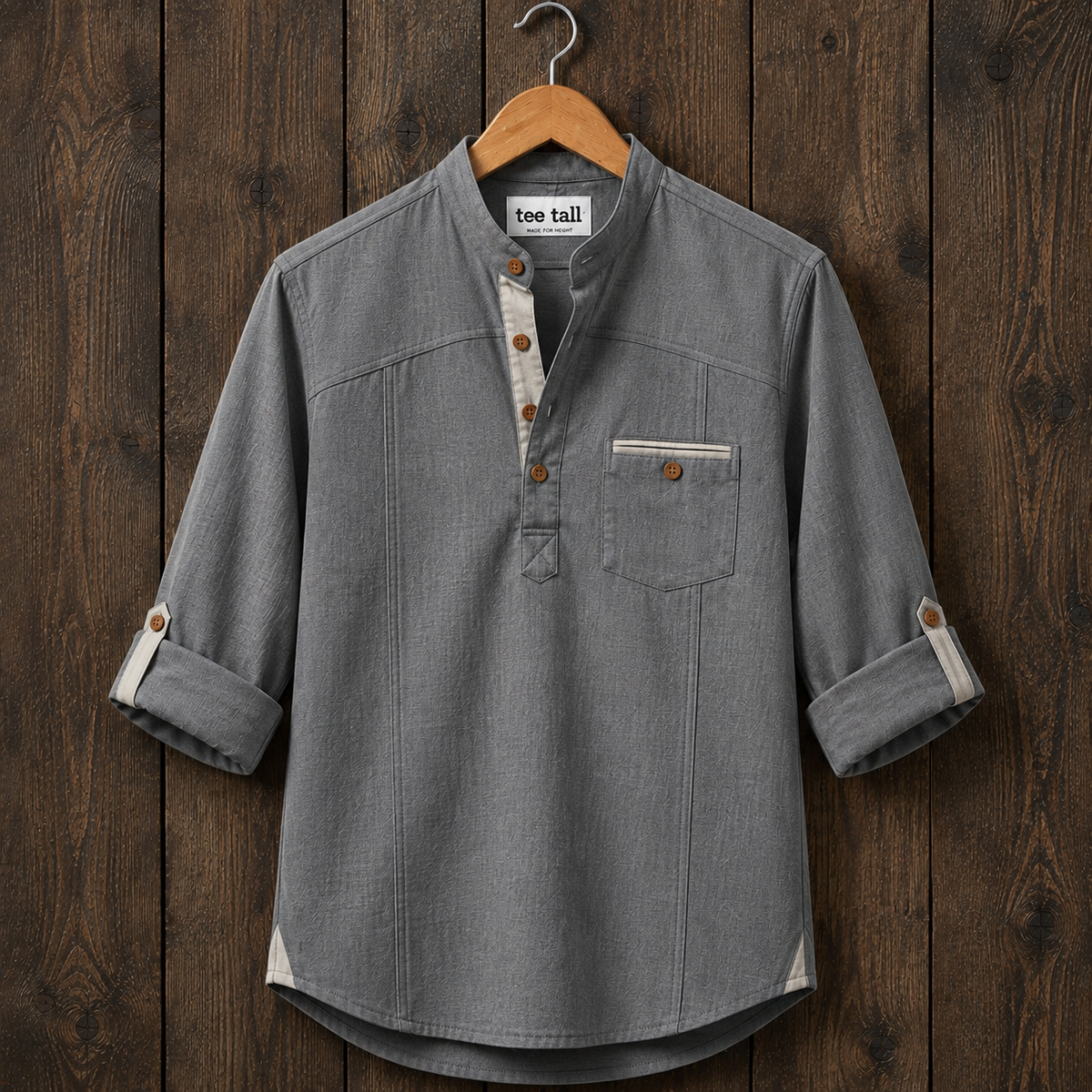 Mens Short Cotton Full Sleeve Shirt TTMSK165 - Grey