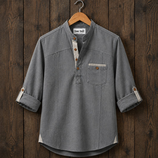 Mens Short Cotton Full Sleeve Shirt TTMSK165 - Grey