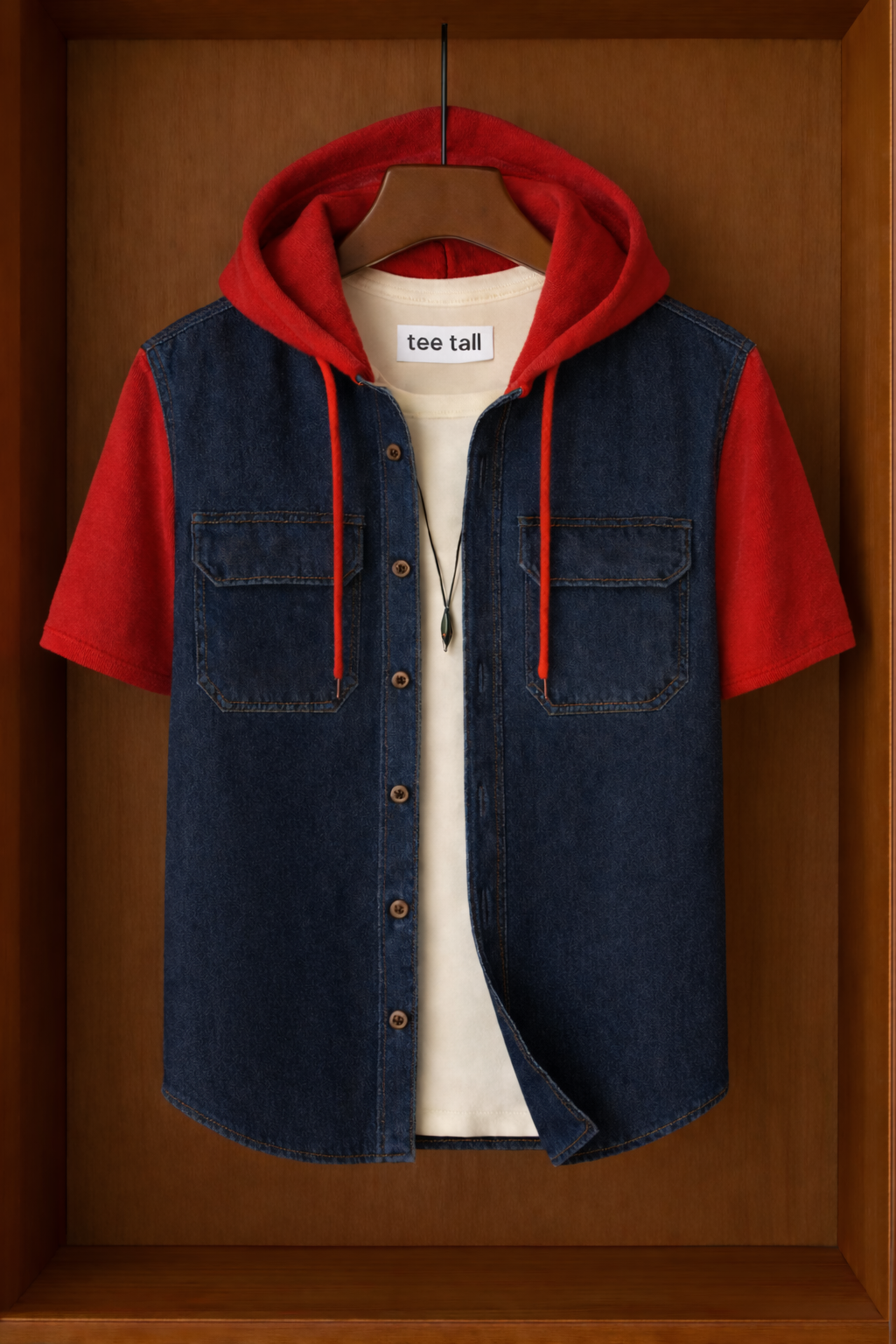 Mens Button Up Cotton Chambray Denim Hooded Full Sleeve Shirt TTMBUS178 - Blue