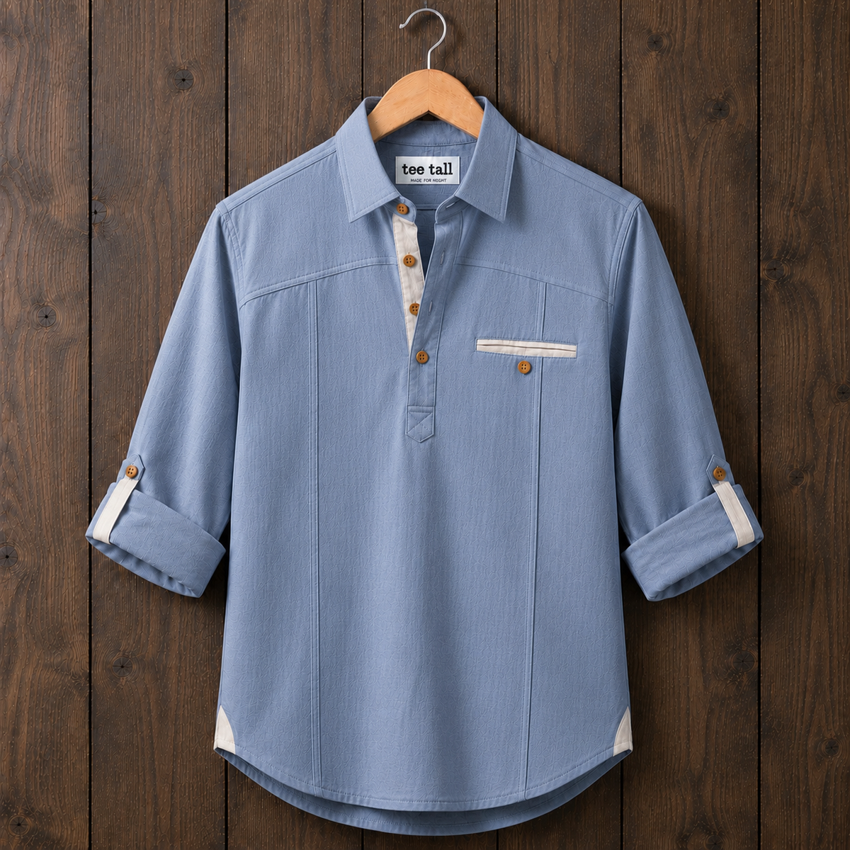 Mens Short Cotton Full Sleeve Shirt TTMSK158 - Light Blue