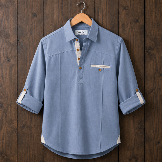Mens Short Cotton Full Sleeve Shirt TTMSK158 - Light Blue