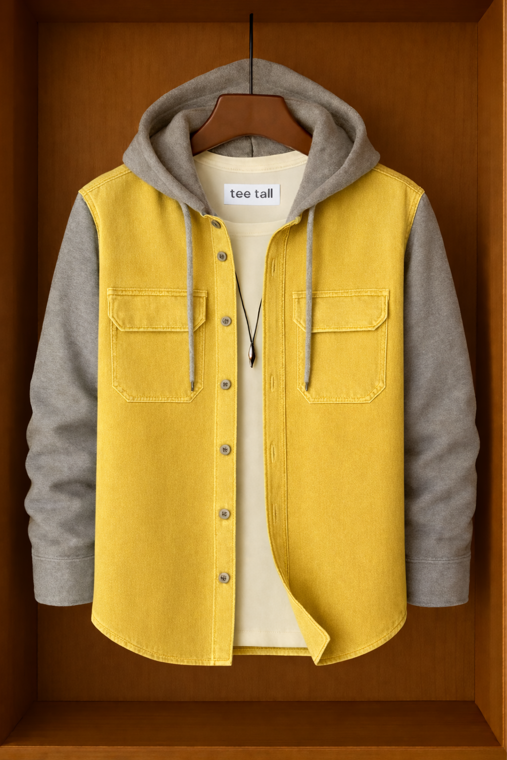 Mens Button Up Cotton Hooded Full Sleeve Shirt TTMBUS151 - Yellow