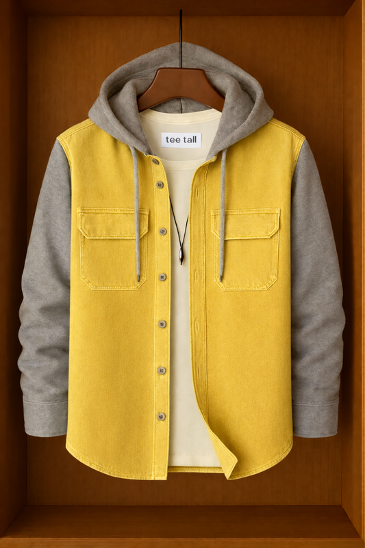 Mens Button Up Cotton Hooded Full Sleeve Shirt TTMBUS151 - Yellow