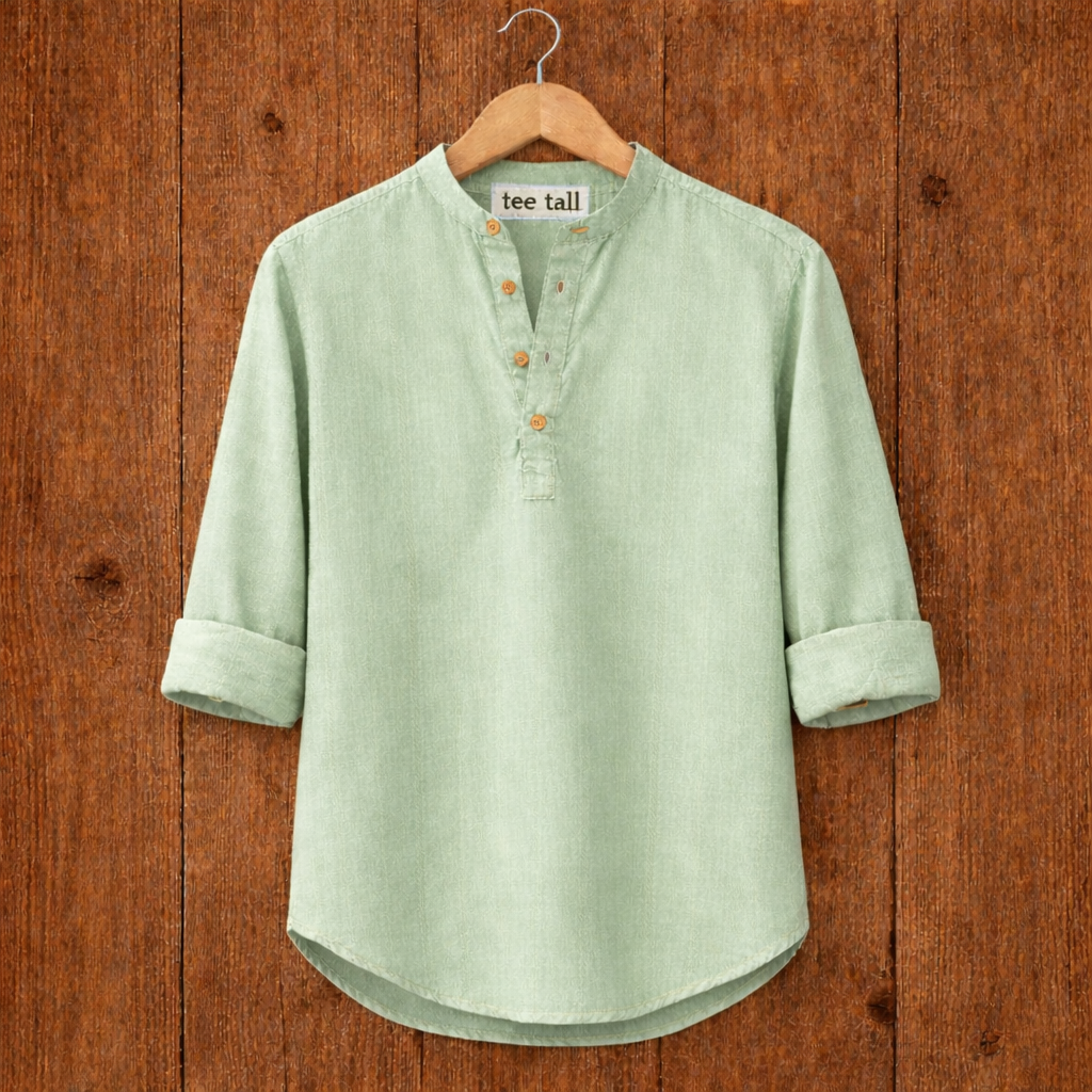 Mens Short Cotton Full Sleeve Kurta TTMSK27 - Mint Green