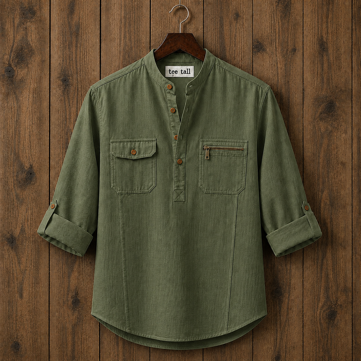 Mens Short Cotton Full Sleeve Shirt TTMSK169 - Green
