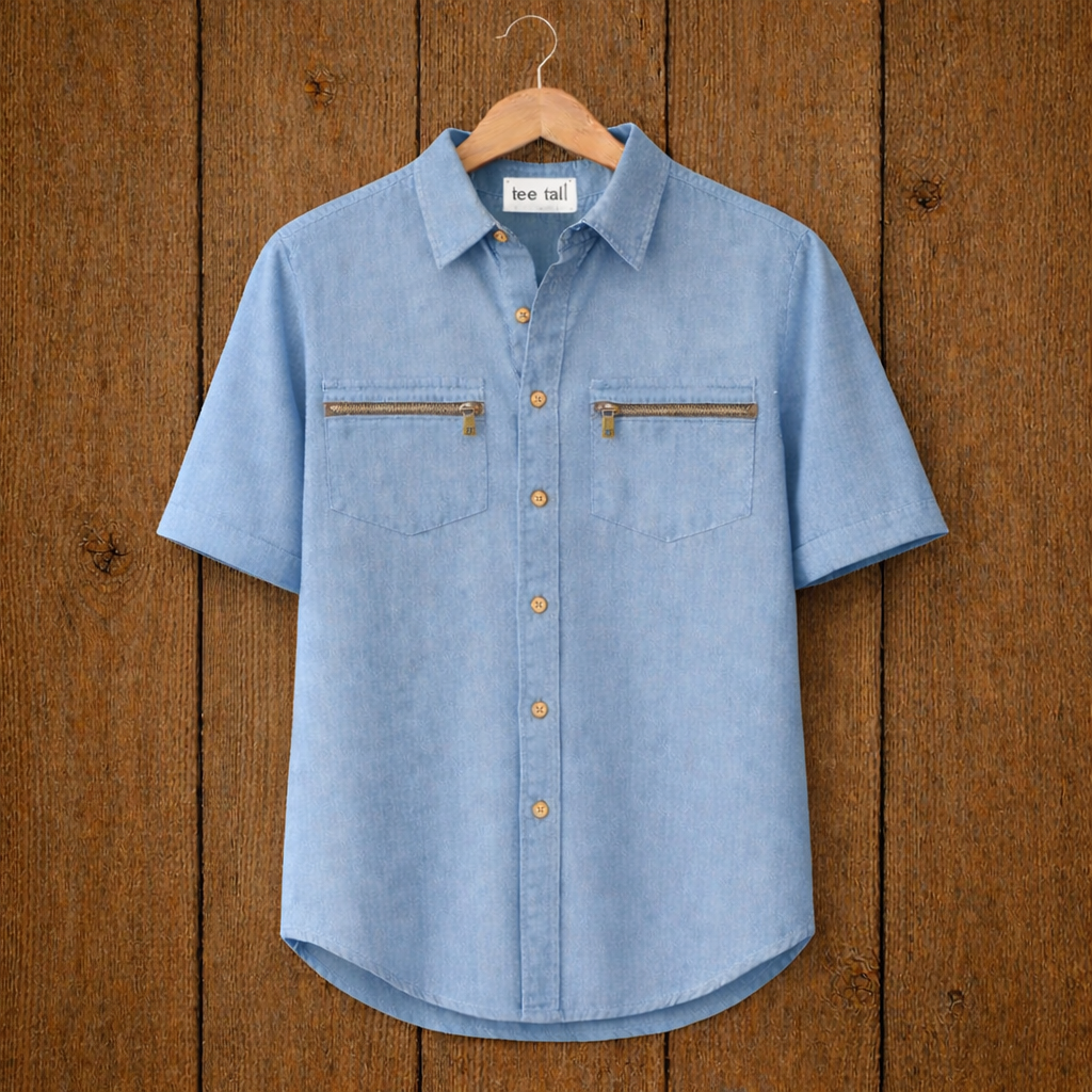 Mens Button Up Cotton Half Sleeve Shirt TTMBUS231 - Light Blue