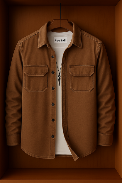 Mens Button Up Cotton Full Sleeve Shirt TTMBUS74 - Brown