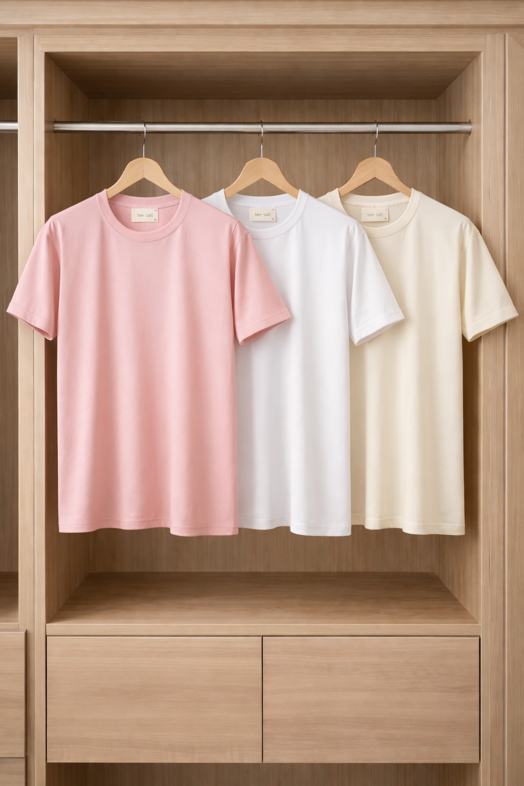 Mens 3 Plain Round Neck T-Shirt Bundle FAMTSB17 - Pink White Cream