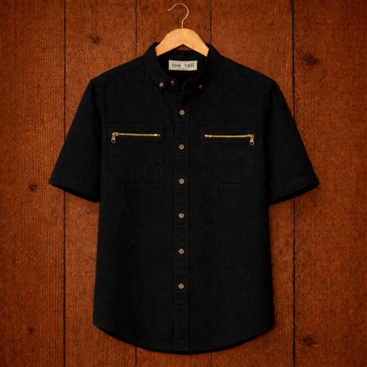 Mens Button Up Cotton Half Sleeve Shirt TTMBUS216 - Black