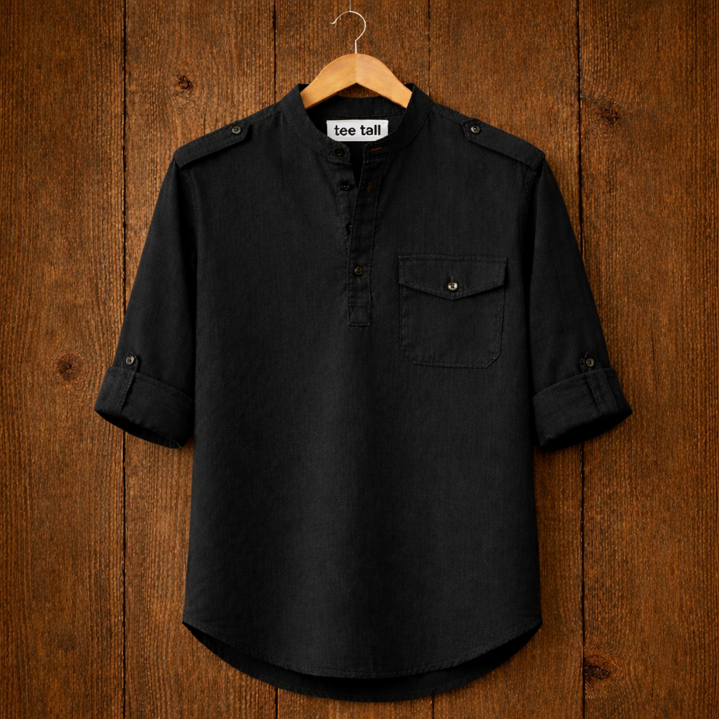 Mens Short Cotton Full Sleeve Kurta TTMSK96 - Black