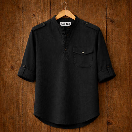 Mens Short Cotton Full Sleeve Kurta TTMSK96 - Black